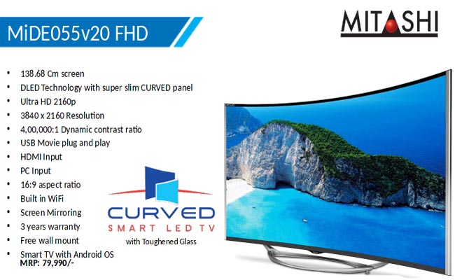 Mitashi Smart Curved 4K LED TV in India at Rs 79,990