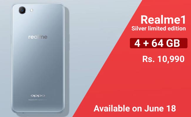Newly Launched Mobile Realme 1 with limited edition of Moonlight Silver