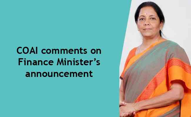 COAI comments on Finance Minister’s announcement