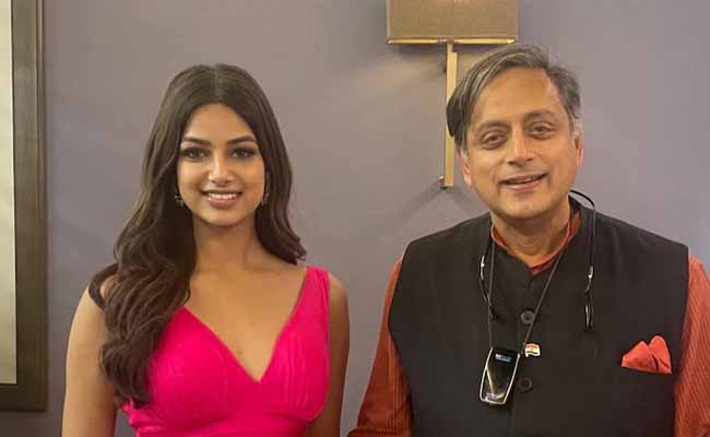 Congress MP Shashi Tharoor meets with Miss Universe Harnaaz Sandhu