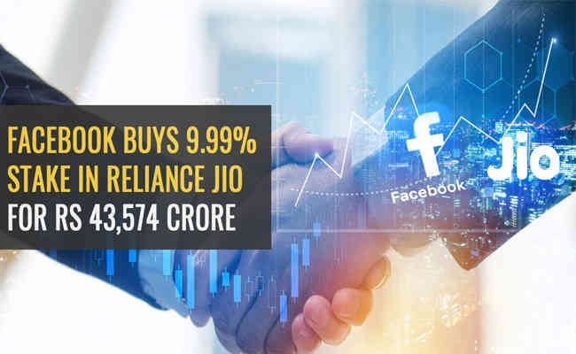 Jio Platforms collects Rs 43,574 crore from Facebook for a stake of 9.99%