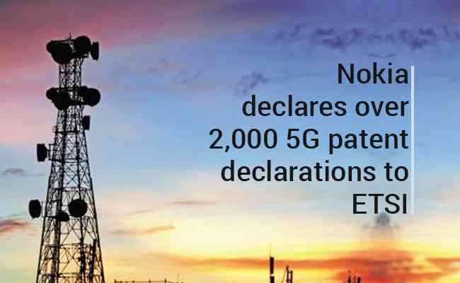 Nokia declares over 2,000 5G patent declarations to ETSI