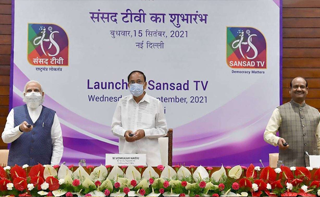 PM Modi, Vice Prez Naidu and LS Speaker jointly launch Sansad TV
