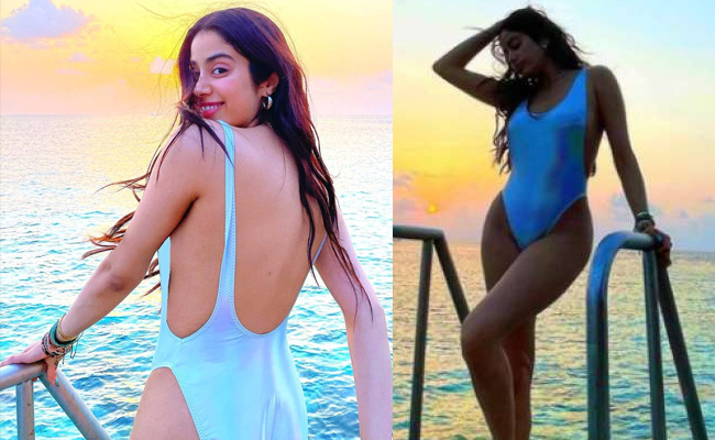 Stunning looks of Janhvi Kapoor in swimsuit makes-up