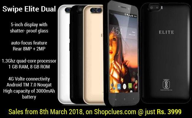 Swipe launched cheapest dual camera smartphone in India – Elite Dual