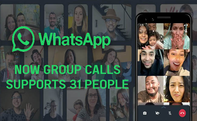 WhatsApp improves group calls supporting up to 31 participants